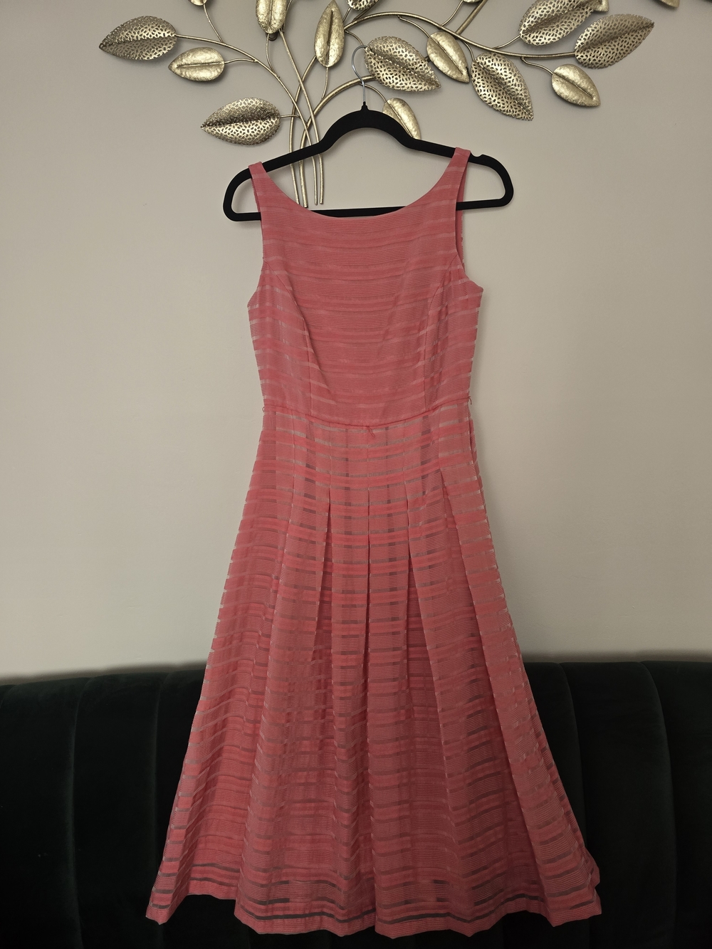Tommy Hilfiger Coral Pink Striped Sleeveless Midi Dress Size 4